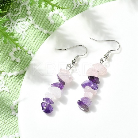 Natural Rose Quartz & Amethyst Chip Dangle Earrings Set EJEW-JE06246-01-1
