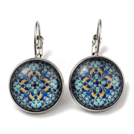 Flower Glass Leverback Earrings with Brass Earring Pins EJEW-Q798-01M-1