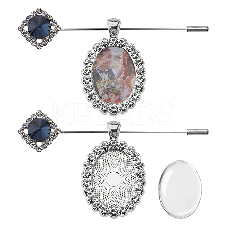 DIY Oval Alloy with Rhinestone Brooches Making Kits DIY-FH0009-70P-1