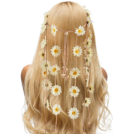 2Pcs Cloth Sunflower Hippie Headband Floral Crown OHAR-CP0001-16-1