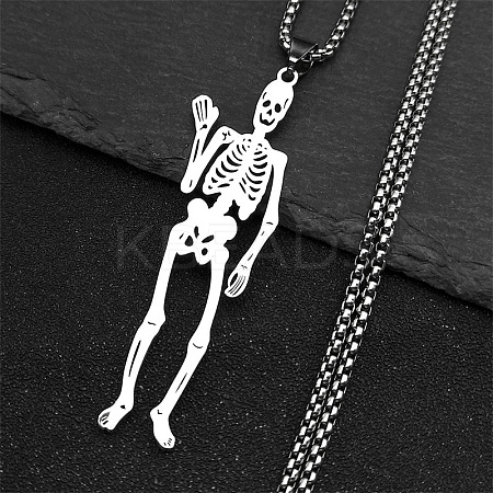 201 Stainless Steel Skeleton Pendant Necklaces NJEW-K283-08P-1