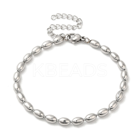 Non-Tarnish 304 Stainless Steel Oval Ball Chain Bracelets for Women BJEW-C046-01P-1