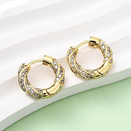Brass Micro Pave Clear Cubic Zirconia Twist Hoop Earrings EJEW-K267-15G-1