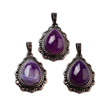 Natural Banded Agate Teardrop Pendants G-K363-01R-15-1
