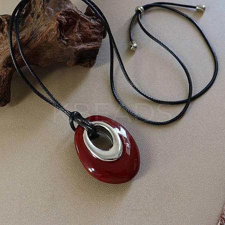 Brass Enamel Teardrop Pendant Adjustable Cotton Cord Long Necklaces for Women WGF87EC-02-1