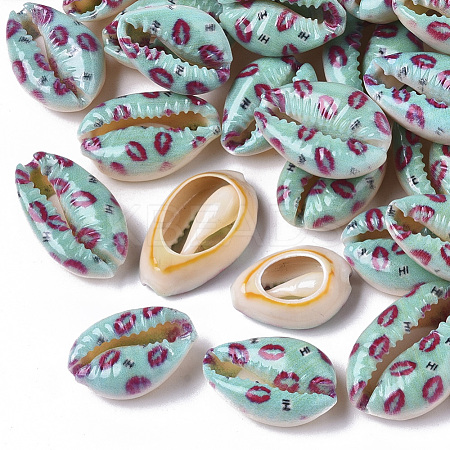 Printed Natural Cowrie Shell Beads SSHEL-R047-01-H01-1