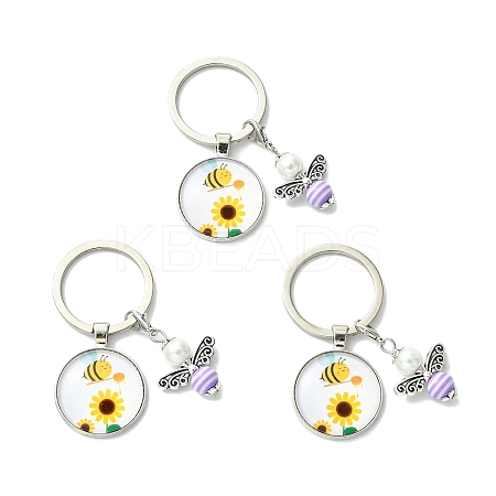 3Pcs Glass Pearl & Resin & Alloy Glass Keychains KEYC-YW00227-05-1