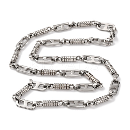 201 Stainless Steel Column & Oval Links Necklace NJEW-F222-34P-1