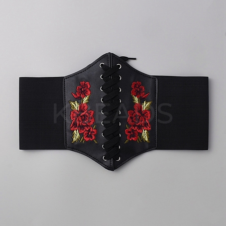PU Leather Wide Elastic Corset Belts AJEW-WH0083-04-1