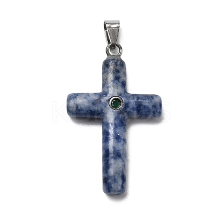 Natural Blue Spot Jasper Cross Pendants KK-D021-04I-P-1