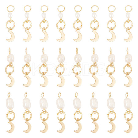 30Pcs 3 Styles Natural Cultured Freshwater Pearl & 201 Stainless Steel Moon Pendants PALLOY-TAC0317-1