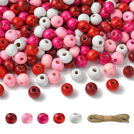 1000Pcs 5 Colors Valentine's Day Round Dyed Natural Wood Beads WOOD-YW0001-13-1