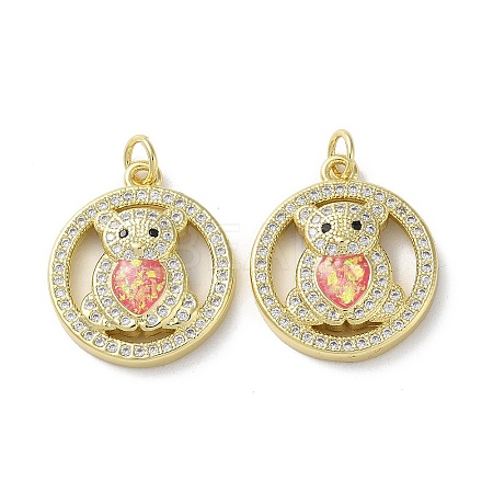 Brass Micro Pave Clear Cubic Zirconia Pendants KK-C045-04G-1
