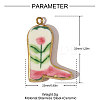 304 Stainless Steel & Floral Print Cowboy Boot Porcelain Pendants with Gold Trim STAS-OY006-49G-02-2
