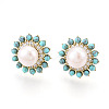 Flower Brass Natural Pearl Stud Earrings PEAR-N020-05Y-1
