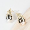 Feather Brass Clear Cubic Zirconia Stud Earrings KK-D301-12G-4