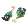 Polycotton Tassels Christmas Tree & Bell Stud Dangle Earring EJEW-JE06076-4