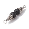 Natural Lava Rock Round Beaded Connector Charms PALLOY-JF02715-4