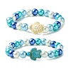 2Pcs 2 Colors 8mm Round Baking Paint Pearlized Glass Pearl Beaded Stretch Bracelet Sets BJEW-JB10899-1