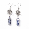 Gemstone Bullet with Flower Dangle Earrings EJEW-I276-03P-2
