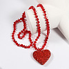 Valentine's Day Heart Alloy Rhinestone Pendant Glass Beaded Necklaces for Women FS-WG456B3-01-1