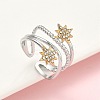 Sun 304 Stainless Steel Rhinestone Cuff Rings RJEW-D338-04GP-4