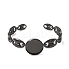 304 Stainless Steel Coffee Bean Chain Cuff Bracelet Blanks with Flat Round Bezel Settings SA-CBA4160-02B-EB-2