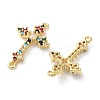 Rack Plating Brass Cubic Zirconia Religion Cross Connector Charm KK-C084-11C-G-2