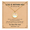 Flat Round 201 Stainless Steel Pave Natural Shell Mustard Seed Pendant Necklaces for Women WG511AE-05-3