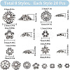 160Pcs 8 Style Tibetan Style Alloy Flower Bead Caps FIND-SC0008-74-2