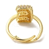 Rack Plating Letter Brass Micro Pave Clear Cubic Zirconia Adjustable Rings for Women KK-S391-03G-E-3