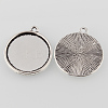 Tibetan Style Antique Silver Alloy Flat Round Pendant Cabochon Settings TIBEP-M022-44AS-2