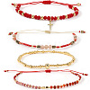 4Pcs 4 Styles Adjustable Natural Mixed Gemstone & Glass Beads Braided Bracelet VI8109-2-6