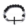 Round Natural Black Agate & Lava Rock & Synthetic Howlite Bead Stretch Bracelets BJEW-F493-04EB-01-2