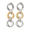 304 Stainless Steel Two Tone Oval Dangle Stud Earrings EJEW-P326-01G-2
