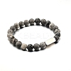 Natural Map Stone Round Beaded Stretch Bracelet PW-WG80752-03-1