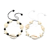 2Pcs Natural Cowrie Shell & Black Tourmaline & Malaysia Jade Beads & Synthetic Turquoise Beaded Adjustable Bracelets Set for Women BJEW-JB13917-4