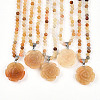 Natural Topaz Jade 4.5mm Round Beaded Flower Pendant Necklaces NJEW-T016-04N-2