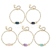 Natural Mixed Stone Rectangle & Moon Star Brass Beaded Bracelets BJEW-JB14231-2