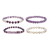 4Pcs 4 Style Natural Amethyst & White Crazy Agate & Brass Beaded Stretch Bracelets Set BJEW-JB08998-2