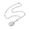 Brass Cross & Oval Locket Pendant Necklaces NJEW-JN04960-4