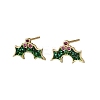 Holly Leaf Brass Micro Pave Cubic Zirconia Stud Earrings EJEW-B149-02G-4