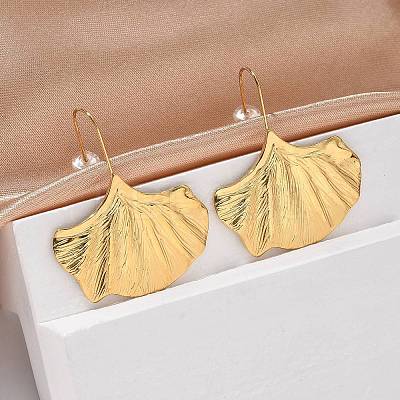 Ion Plating(IP) 304 Stainless Steel Ginkgo Leaf Dangle Earrings for Women EJEW-K243-03G-1