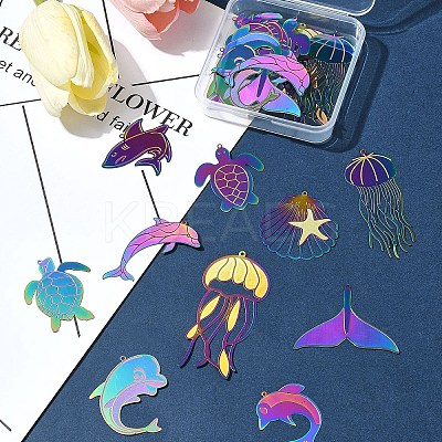 20Pcs 10 Styles Ion Plating(IP) 304 Stainless Steel Etched Metal Embellishments Pendants STAS-FS0001-53-1