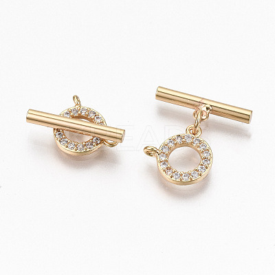 Brass Micro Clear Cubic Zirconia Toggle Clasps KK-N231-215-NF-1