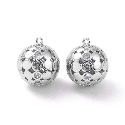 Round Brass Micro Pave Clear Cubic Zirconia Pendants KK-G436-06P-1