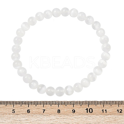 Natural Selenite Round Beaded Stretch Bracelet BJEW-D024-01B-1