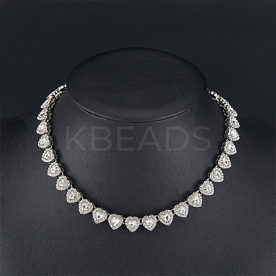 1Pc Heart Zinc Alloy Crystal Rhinestone Cup Chain Tennis Necklaces for Women NJEW-SP0001-06P-1
