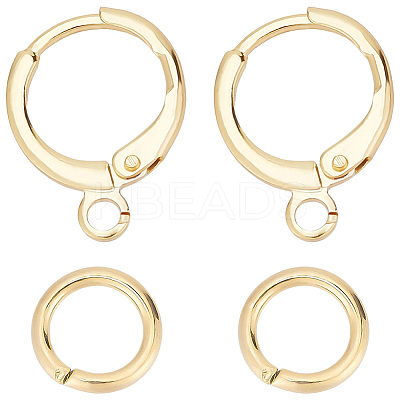 Brass Huggie Hoop Earring Findings with Brass Open Jump Rings FIND-CN0001-73B-1