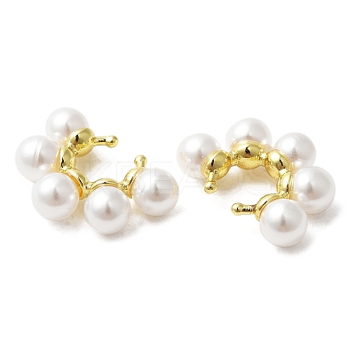 Rack Plating Brass Cuff Earrings with Plastic Pearl Beaded EJEW-M222-03G-1